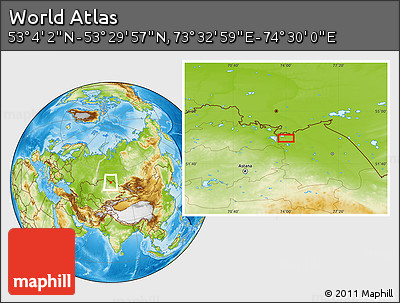 Physical Location Map of the Area around 53° 17' 0" N, 74° 1' 30" E