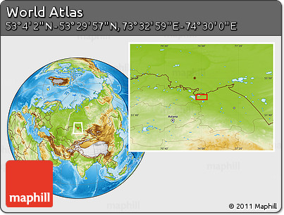 Physical Location Map of the Area around 53° 17' 0" N, 74° 1' 30" E