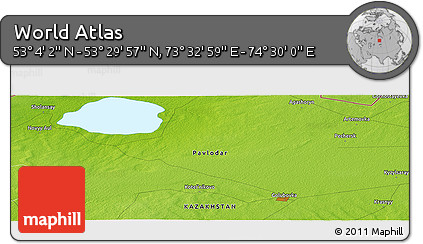 Physical Panoramic Map of the Area around 53° 17' 0" N, 74° 1' 30" E