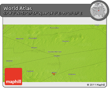 Physical 3D Map of the Area around 53° 17' 0" N, 74° 52' 30" E