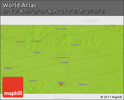 Physical 3D Map of the Area around 53° 17' 0" N, 74° 52' 30" E