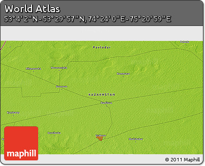 Physical 3D Map of the Area around 53° 17' 0" N, 74° 52' 30" E