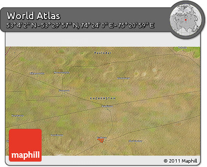 Satellite 3D Map of the Area around 53° 17' 0" N, 74° 52' 30" E