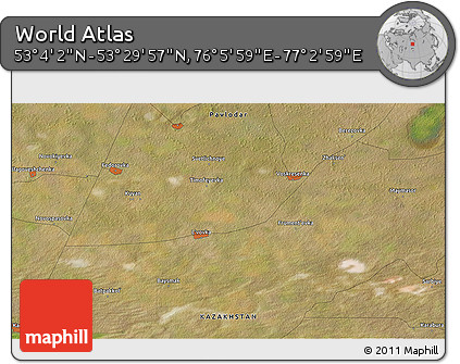 Satellite 3D Map of the Area around 53° 17' 0" N, 76° 34' 29" E