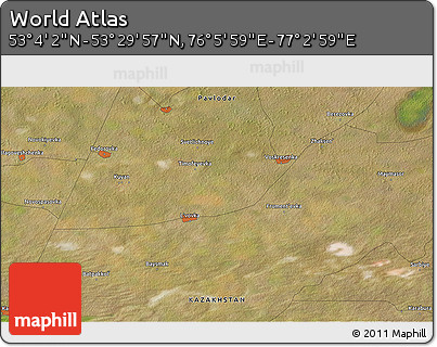 Satellite 3D Map of the Area around 53° 17' 0" N, 76° 34' 29" E