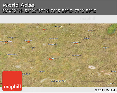 Satellite 3D Map of the Area around 53° 17' 0" N, 76° 34' 29" E