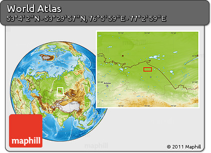 Physical Location Map of the Area around 53° 17' 0" N, 76° 34' 29" E