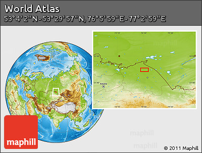 Physical Location Map of the Area around 53° 17' 0" N, 76° 34' 29" E