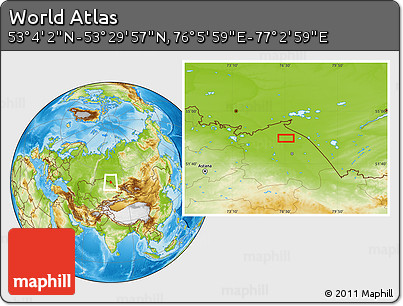 Physical Location Map of the Area around 53° 17' 0" N, 76° 34' 29" E