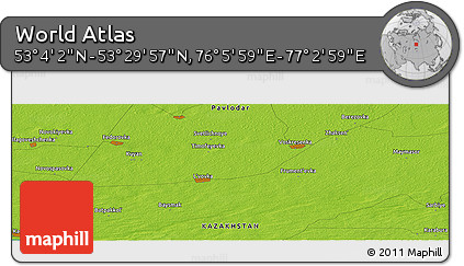 Physical Panoramic Map of the Area around 53° 17' 0" N, 76° 34' 29" E