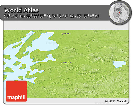 Physical 3D Map of the Area around 53° 17' 0" N, 76° 25' 30" W