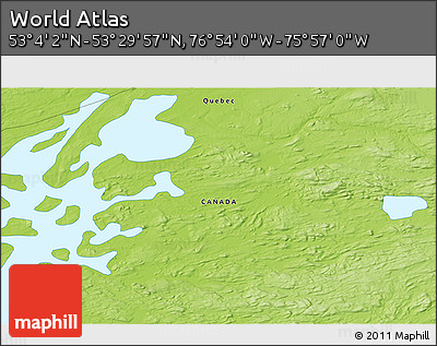 Physical 3D Map of the Area around 53° 17' 0" N, 76° 25' 30" W
