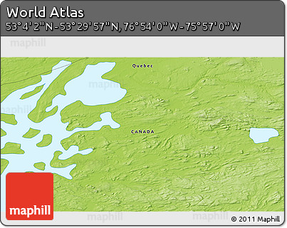 Physical 3D Map of the Area around 53° 17' 0" N, 76° 25' 30" W