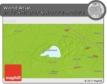 Physical 3D Map of the Area around 53° 17' 0" N, 77° 25' 30" E