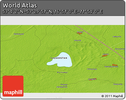 Physical 3D Map of the Area around 53° 17' 0" N, 77° 25' 30" E