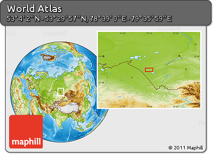 Physical Location Map of the Area around 53° 17' 0" N, 79° 7' 30" E
