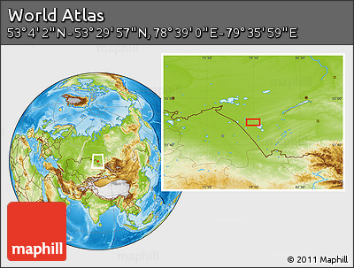 Physical Location Map of the Area around 53° 17' 0" N, 79° 7' 30" E
