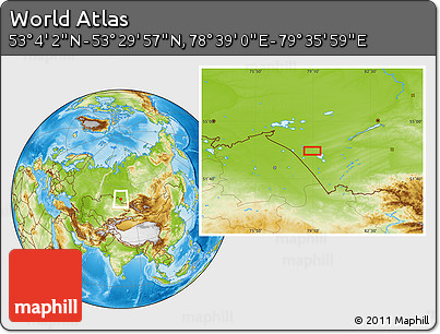 Physical Location Map of the Area around 53° 17' 0" N, 79° 7' 30" E