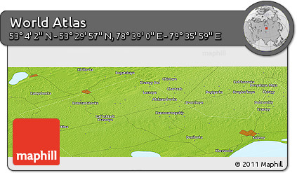 Physical Panoramic Map of the Area around 53° 17' 0" N, 79° 7' 30" E