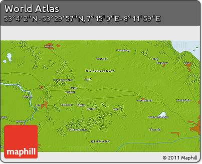 Physical 3D Map of the Area around 53° 17' 0" N, 7° 43' 29" E