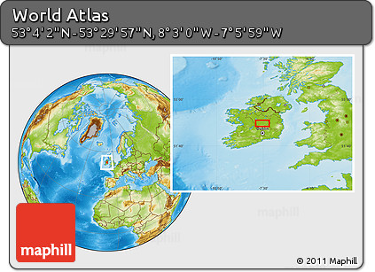 Physical Location Map of the Area around 53° 17' 0" N, 7° 34' 30" W