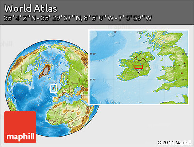 Physical Location Map of the Area around 53° 17' 0" N, 7° 34' 30" W