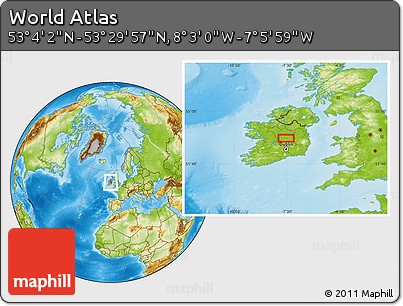 Physical Location Map of the Area around 53° 17' 0" N, 7° 34' 30" W