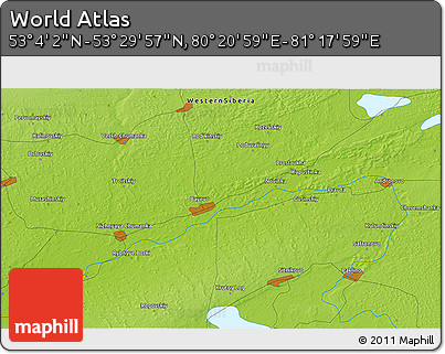 Physical 3D Map of the Area around 53° 17' 0" N, 80° 49' 29" E