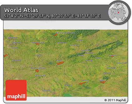 Satellite 3D Map of the Area around 53° 17' 0" N, 80° 49' 29" E