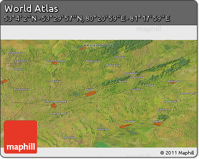 Satellite 3D Map of the Area around 53° 17' 0" N, 80° 49' 29" E
