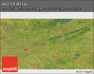 Satellite 3D Map of the Area around 53° 17' 0" N, 80° 49' 29" E
