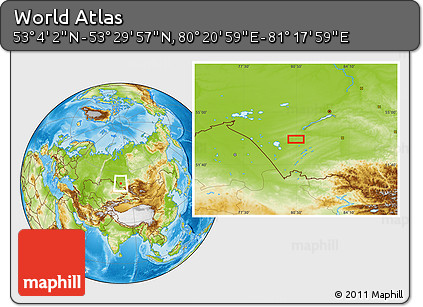 Physical Location Map of the Area around 53° 17' 0" N, 80° 49' 29" E