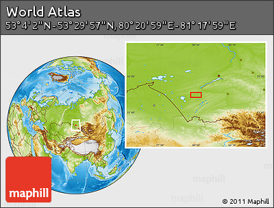 Physical Location Map of the Area around 53° 17' 0" N, 80° 49' 29" E