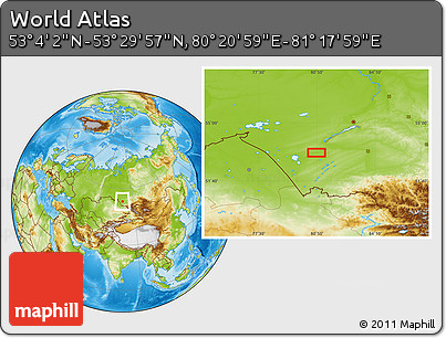 Physical Location Map of the Area around 53° 17' 0" N, 80° 49' 29" E