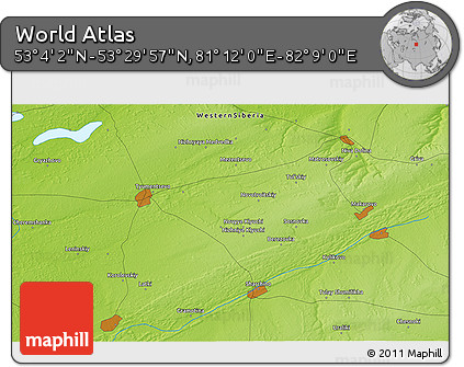 Physical 3D Map of the Area around 53° 17' 0" N, 81° 40' 30" E