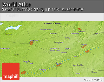 Physical 3D Map of the Area around 53° 17' 0" N, 81° 40' 30" E