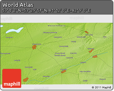 Physical 3D Map of the Area around 53° 17' 0" N, 81° 40' 30" E