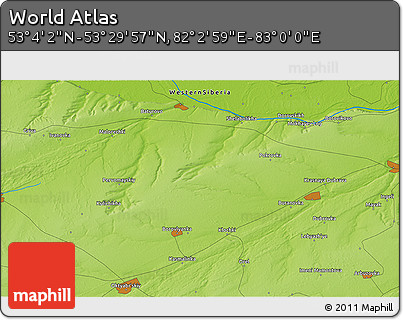 Physical 3D Map of the Area around 53° 17' 0" N, 82° 31' 30" E