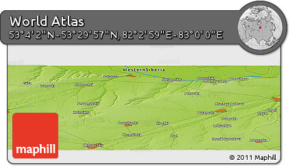 Physical Panoramic Map of the Area around 53° 17' 0" N, 82° 31' 30" E