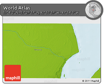 Physical 3D Map of the Area around 53° 17' 0" N, 82° 22' 30" W
