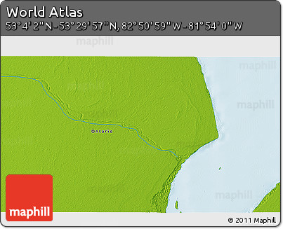 Physical 3D Map of the Area around 53° 17' 0" N, 82° 22' 30" W
