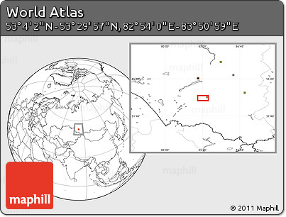 Blank Location Map of the Area around 53° 17' 0" N, 83° 22' 30" E