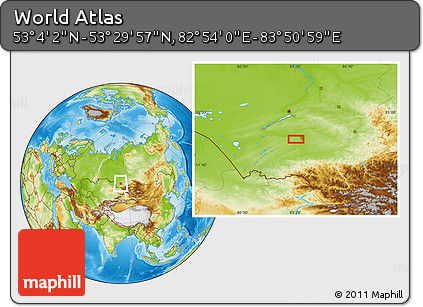 Physical Location Map of the Area around 53° 17' 0" N, 83° 22' 30" E