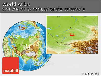 Physical Location Map of the Area around 53° 17' 0" N, 83° 22' 30" E