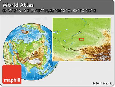 Physical Location Map of the Area around 53° 17' 0" N, 83° 22' 30" E
