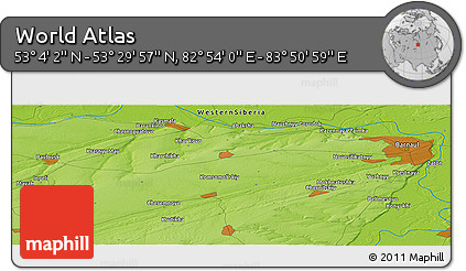 Physical Panoramic Map of the Area around 53° 17' 0" N, 83° 22' 30" E