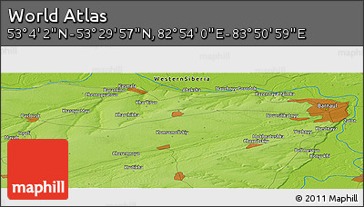 Physical Panoramic Map of the Area around 53° 17' 0" N, 83° 22' 30" E