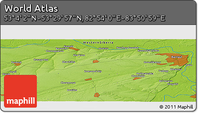 Physical Panoramic Map of the Area around 53° 17' 0" N, 83° 22' 30" E