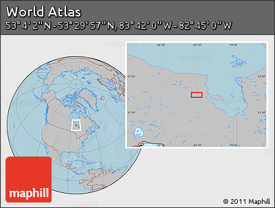 Gray Location Map of the Area around 53° 17' 0" N, 83° 13' 29" W, hill shading