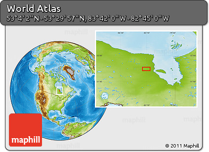 Physical Location Map of the Area around 53° 17' 0" N, 83° 13' 29" W